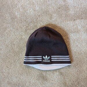 Brown and pink adidas reversible beanie
